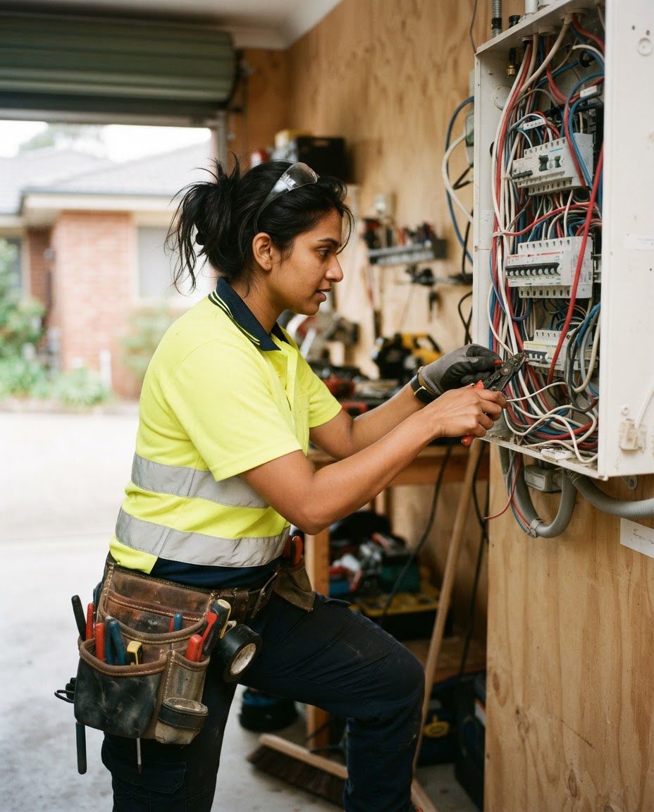 An electrician working on wiring