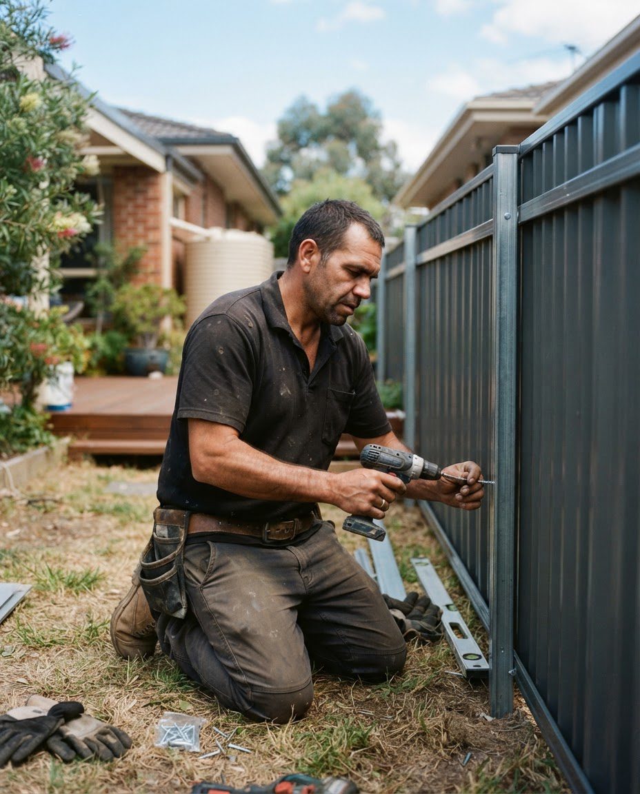 A fencing contractor on site