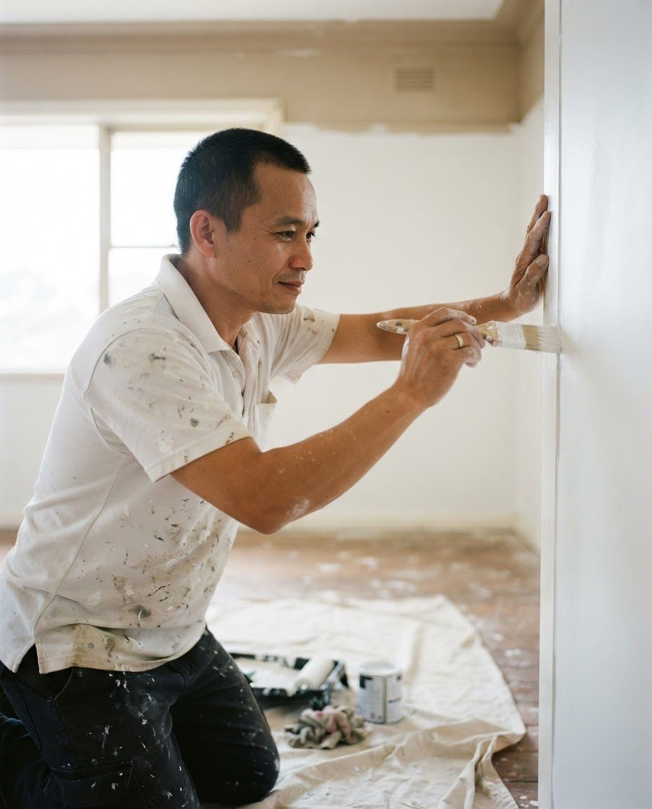 A painter rolling a wall