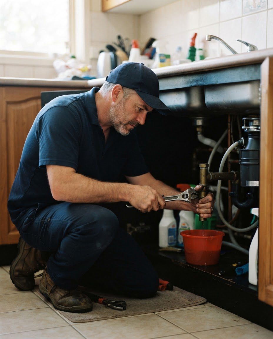 A plumber on the tools