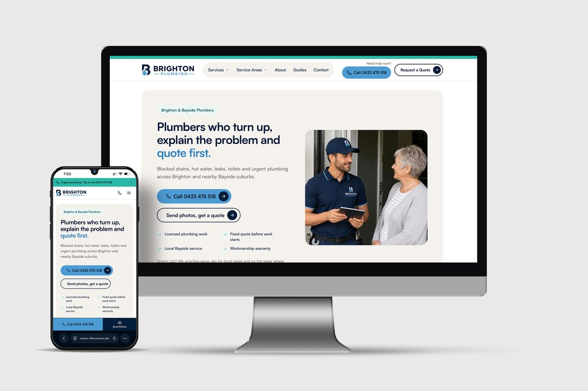 Brighton Plumbing Co website on desktop and mobile