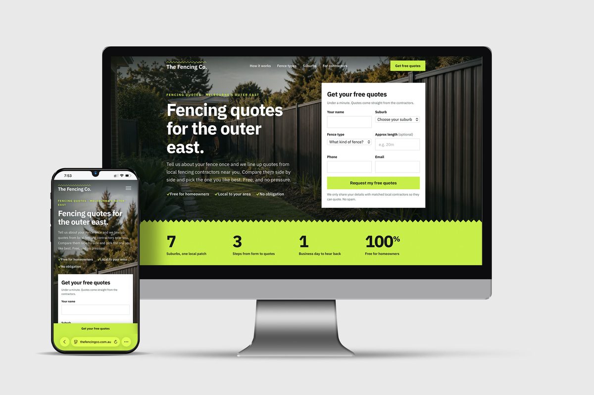 The Fencing Co website on desktop and mobile